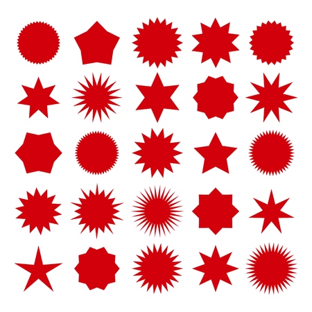 Set of red star burst shapes.のイラスト素材