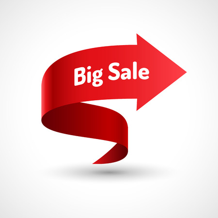 Decorative sale red ribbon arrow with text big sale, vector icon isolated on white backgroundのイラスト素材