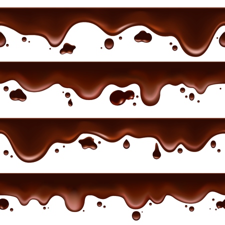 Dripping melted chocolate. Vector horizontal seamless fondant melting bitter chocolate isolated on white backgroundのイラスト素材