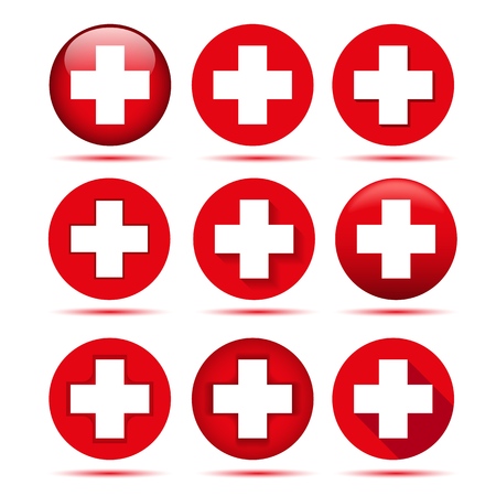 Red cross. Medical aid crossed symbol, vector crossing hospital sign isolated on white backgroundのイラスト素材