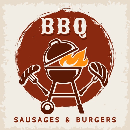 Bbq party poster. Barbecue outdoor backyard cook summer picnic event template, vector illustrationのイラスト素材