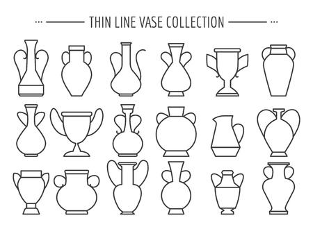 Thin line vases. Linear vase modern and vintage vector icons collectionのイラスト素材