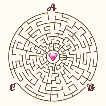 Maze. Vector labyrinth path game, illustration maze concept with three entrances and diamond solutionのイラスト素材