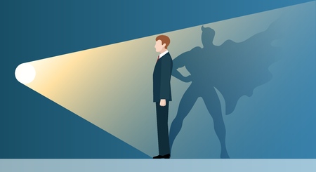 Talent headhunting. Sucsess leader like superhero in spotlight, vector concept of business recruitment for new careerのイラスト素材