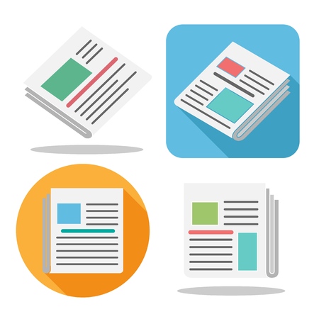 News paper icon. Color newspaper image vector set for latest finance news, internet articles and media publicationsのイラスト素材