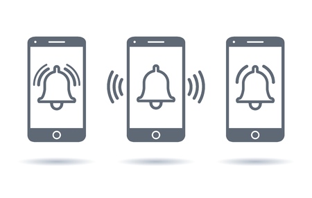 Phone notification push sign. Mobile phone alert message icon, alarm messaging alertness vector symbolのイラスト素材