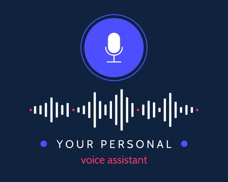 Voice assistant. Voices assistance concepts, sound desirous assist, intelligence equipment soundwaves personal recognition technologyのイラスト素材