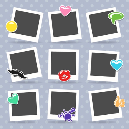 Photo frames with patchs. Girls photoframe templates for scrapbook collage designs, scrapbook photo album vector template collectionのイラスト素材