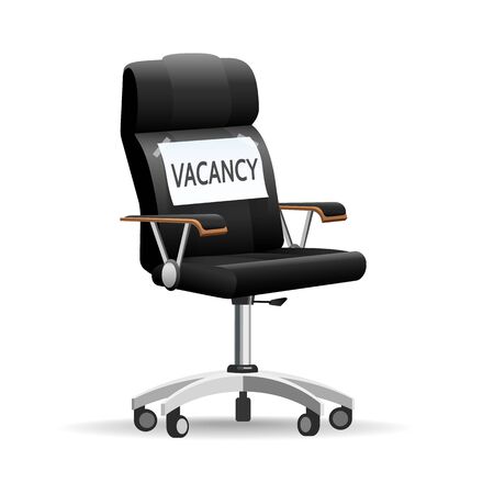 Hiring office chair. Empty corporate job seat with hanging vacancy vector illustration, offices free talent search placeのイラスト素材