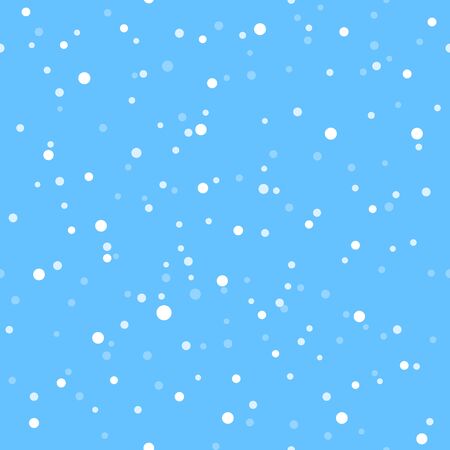 Simple snow spot pattern. Seamless paper confetti snowfall structure, white snowflakes dots cute vector tile on blue background, irregular spotted repeating wallpaperのイラスト素材