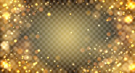 Bokehs light elements frame. Blurred glitter abstract border lights wallpaper on transparent background, vector illustrationのイラスト素材