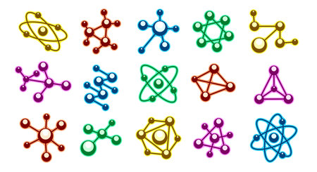 Color art molecule icons. Molecules for medicine and chemistry constructions, biotechnology...