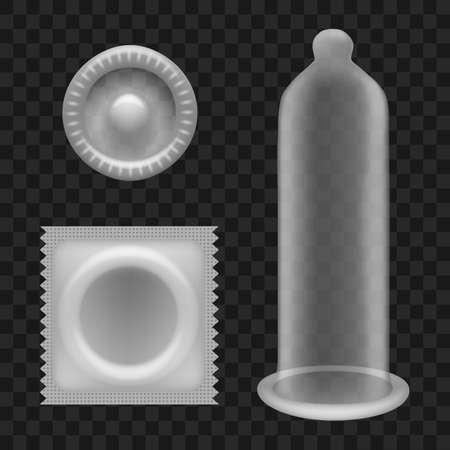 Latex condom. Sealed and open latex contraceptiveのイラスト素材
