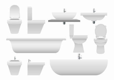 Realistic bathroom collection. 3d modern clean elements from bathroomのイラスト素材