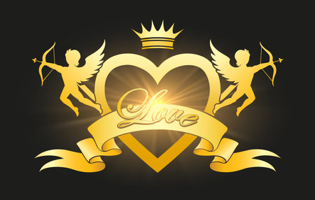 Cupids emblem. Cartoon logo of valentines day