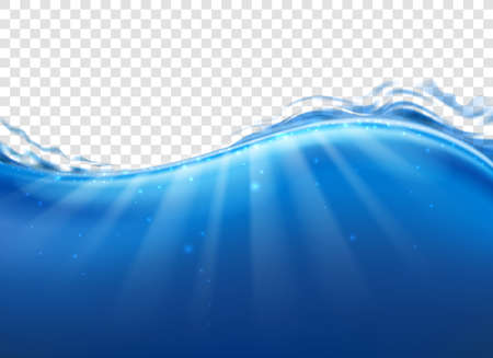 Drinking water wave splash. Into ocean vector illustration, sea under water image, underwater ripple with bubbles on transparent backgroundのイラスト素材