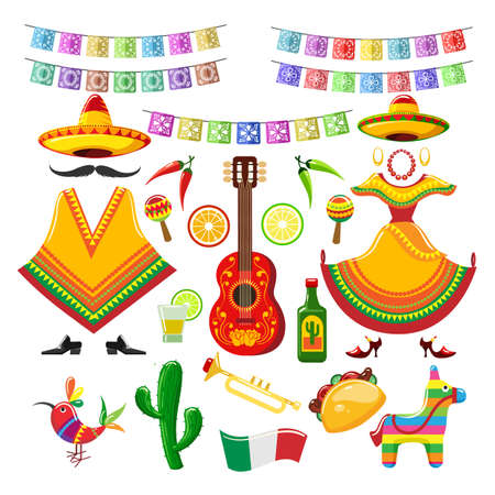Mexican party decorationsのイラスト素材