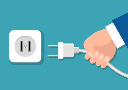 Hand holds electric plug
