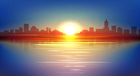 Urban sunrise cartoon panoramaのイラスト素材