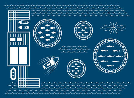 Fish farming technology illustrationのイラスト素材