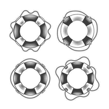 Retro lifebuoy engravingsのイラスト素材
