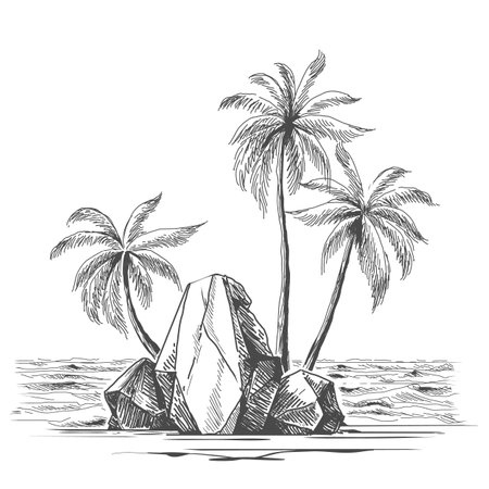 Palms island sketchのイラスト素材