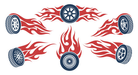 Wheels speeding flameのイラスト素材