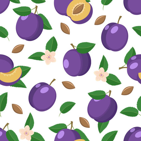 Plums seamless patternのイラスト素材