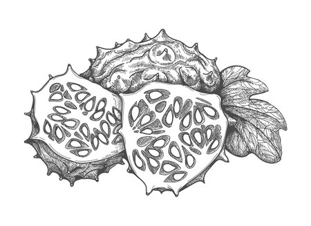 Horned melon fruits sketchのイラスト素材