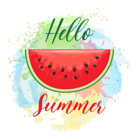 Hello summer watermelon slice labelのイラスト素材