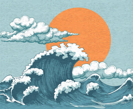 Ocean waves color drawingのイラスト素材
