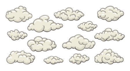 Retro cartoon cloudsのイラスト素材