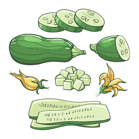 Zucchini vegetables colored sketchのイラスト素材