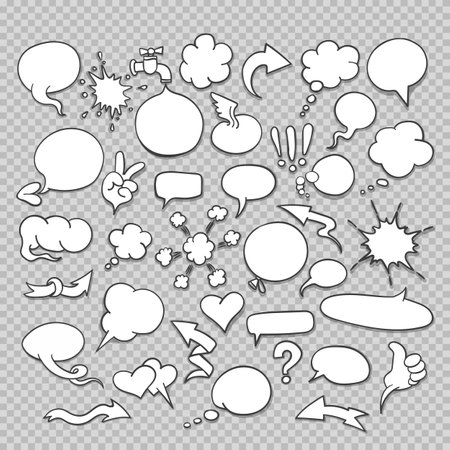 Doodle sketch speech bubbles on transparentのイラスト素材
