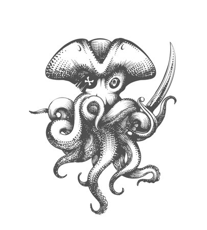 Octopus pirate sketchのイラスト素材