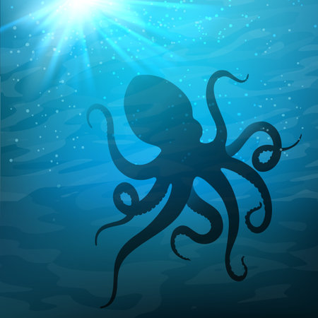 Octopus floating in ocean deepのイラスト素材