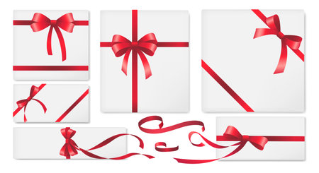 Gift cards templates with red bowsのイラスト素材
