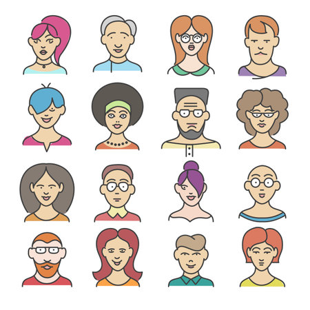 Face colored line iconsのイラスト素材