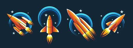 Colored space rocket emblem set
