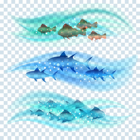 Shoals of fish in sea waterのイラスト素材