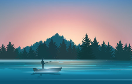 River fishing sunriseのイラスト素材