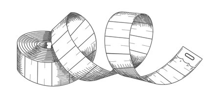 Hand drawn measurement tape. Engraving tailor tool isolated vector illustrationのイラスト素材