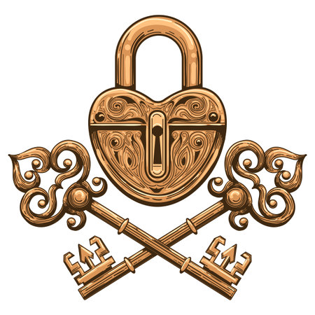 Engraving vintage lock and two keysのイラスト素材