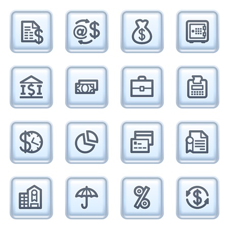 Finance icons on blue buttons.のイラスト素材