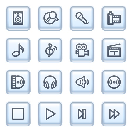 Audio video icons on blue buttons.のイラスト素材