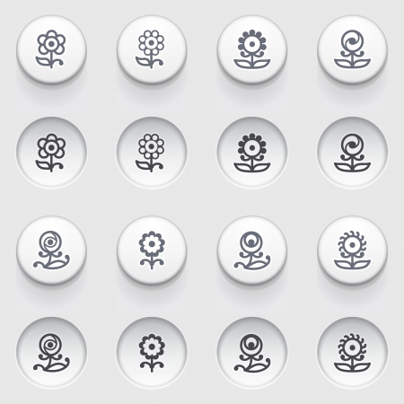 Flowers icons on white buttons のイラスト素材