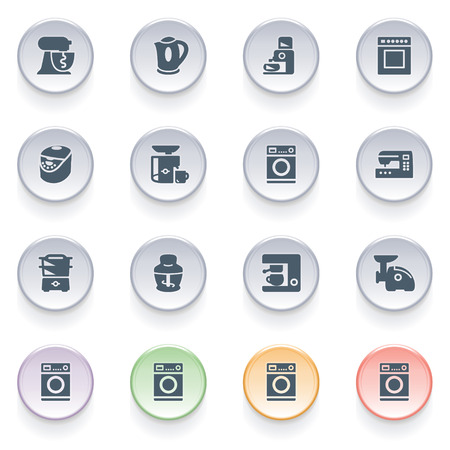 Kitchen appliances icons on color buttons のイラスト素材