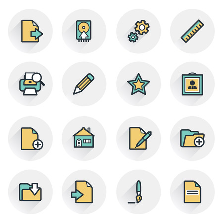 Document icons. Contour lines with color fills. Flat design.のイラスト素材