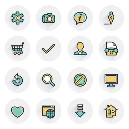 Basic icons. Contour lines with color fills. Flat design.のイラスト素材