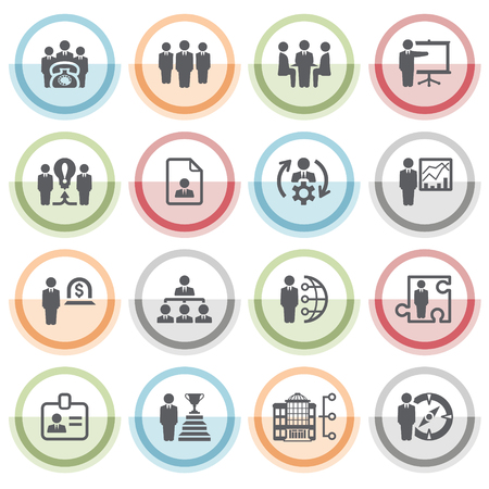 Business and management icons with color stickers.のイラスト素材